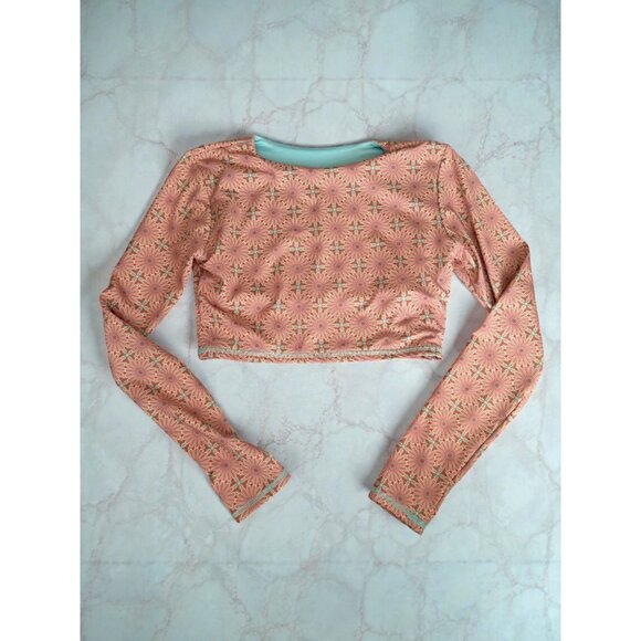 ISA & ANA Floral Long Sleeve Rash Guard Workout Crop Top Size Small - Picture 4 of 8